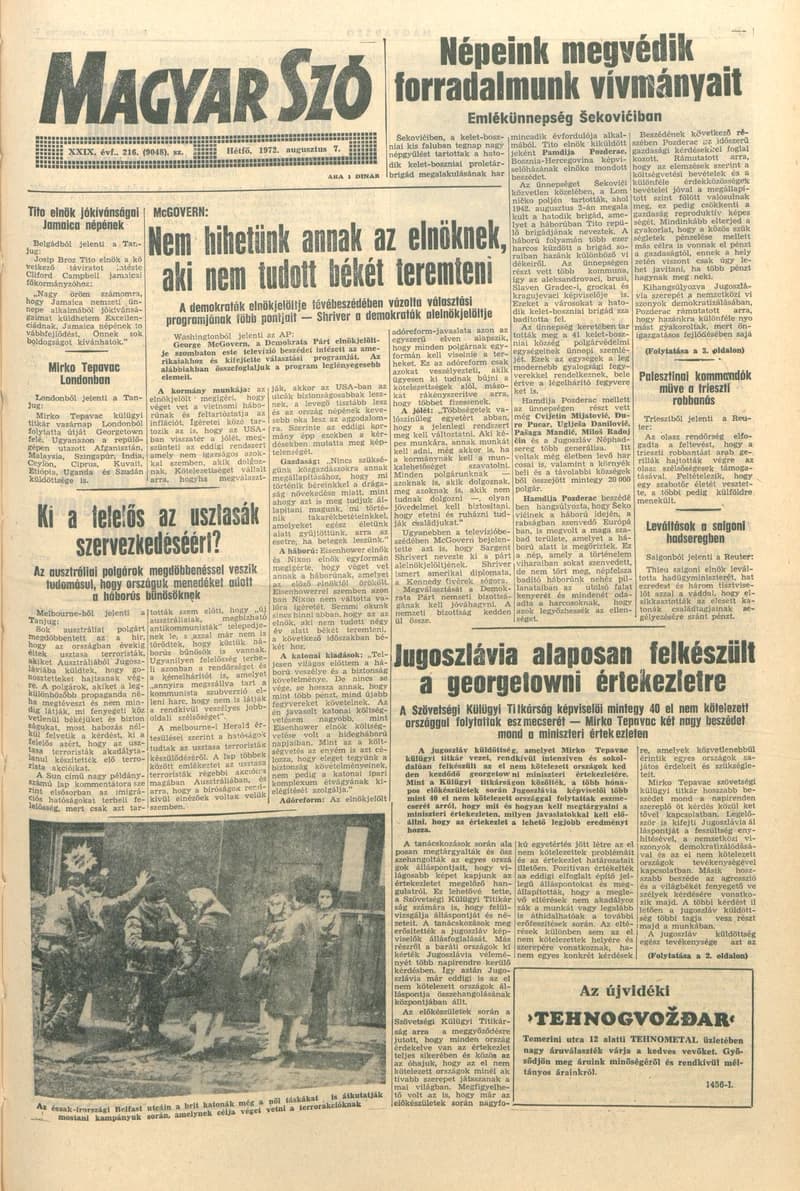 Magyar Szó, 29. évf. 1972. augusztus 7. 216. sz. 1–8. oldal