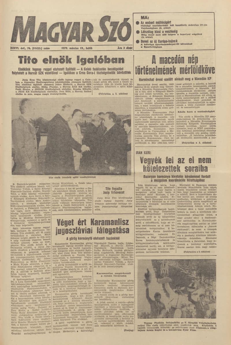 Magyar Szó, 36. évf. 1979. március 19. 76. sz. 1–16. oldal
