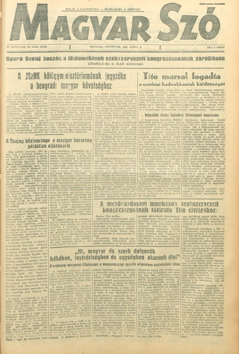 Magyar Szó, 6. évf. 1949. június 9. 135. sz. 1–4. oldal