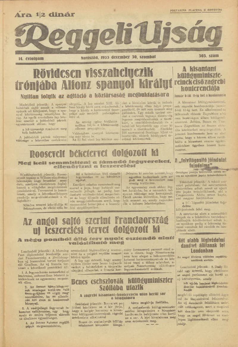 Reggeli Újság, 14. évf. 1933. december 30. 304. sz.