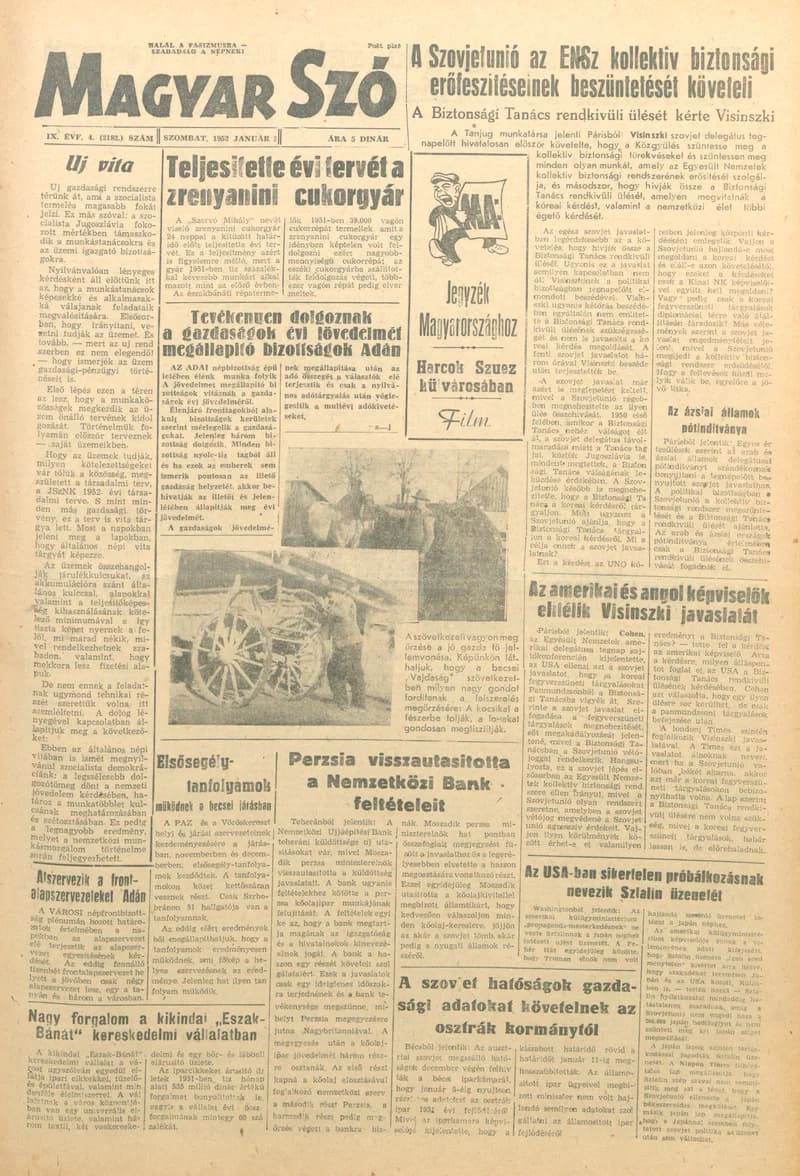 Magyar Szó, 9. évf. 1952. január 5. 4. sz. 1–4. oldal