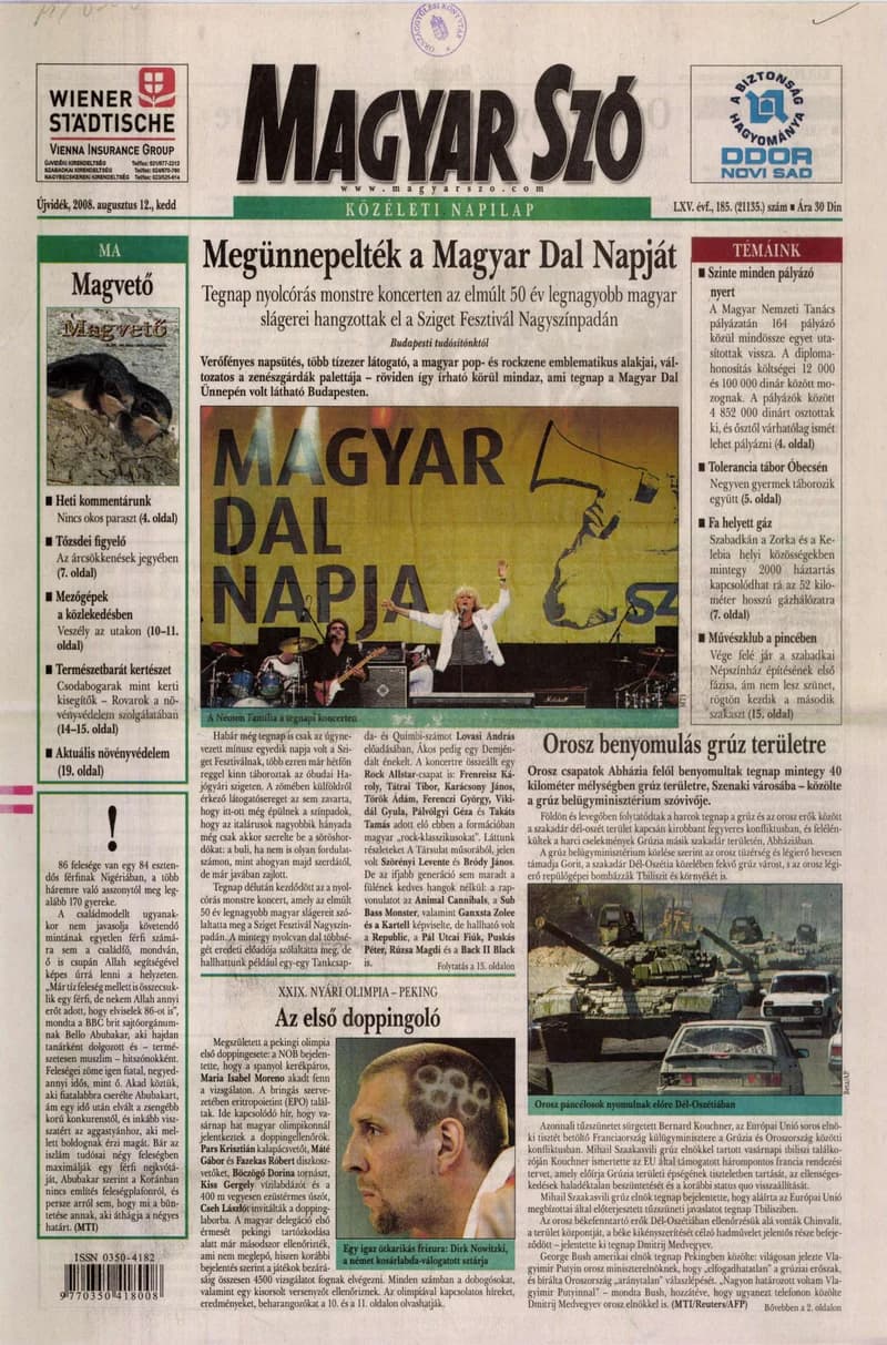 Magyar Szó, 65. évf. 2008. augusztus 12. 185. sz. 1–20. oldal