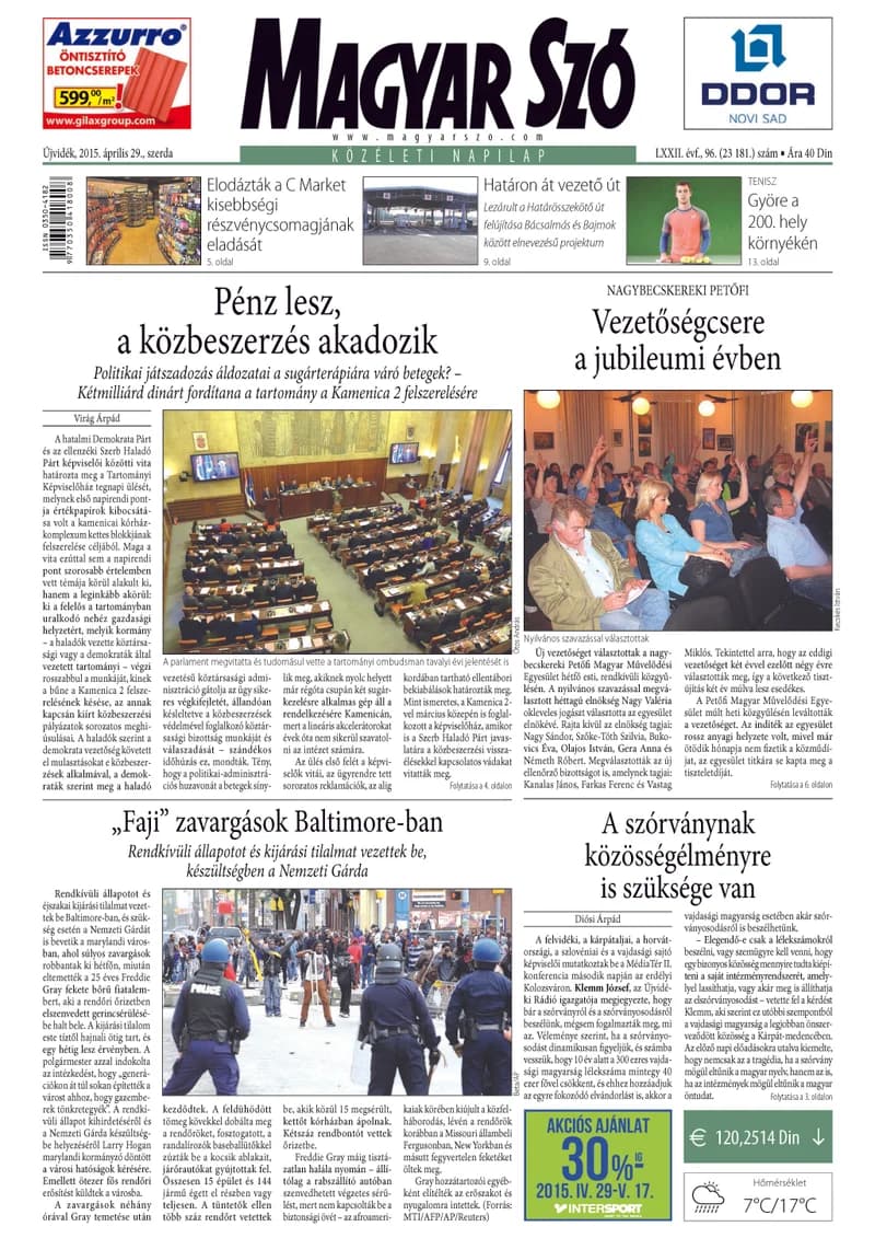 Magyar Szó, 72. évf. 2015. április 29. 96. sz. 1–16. oldal