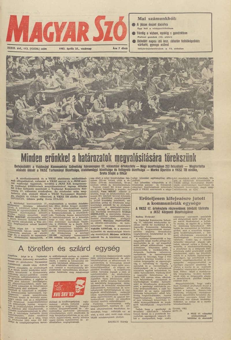 Magyar Szó, 39. évf. 1982. április 25. 113. sz. 1–32. oldal