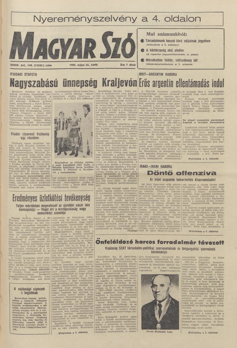 Magyar Szó, 39. évf. 1982. május 24. 140. sz. 1–8. oldal