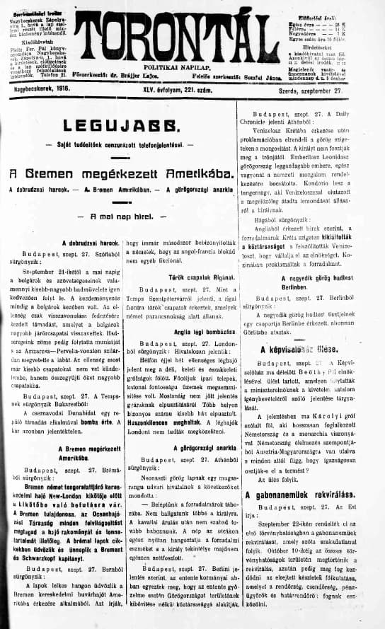 Torontál, 45. évf. 1916. szeptember 27. 221. sz.