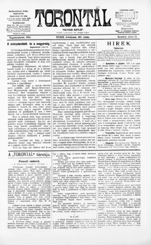 Torontál, 32. évf. 1903. július 25. 167. sz.