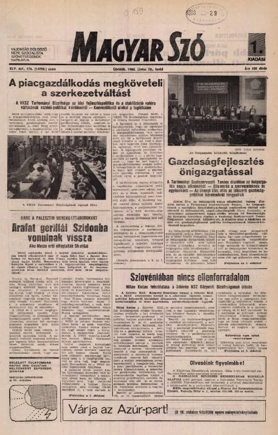 Magyar Szó, 45. évf. 1988. június 28. 176. sz. 1–20. oldal