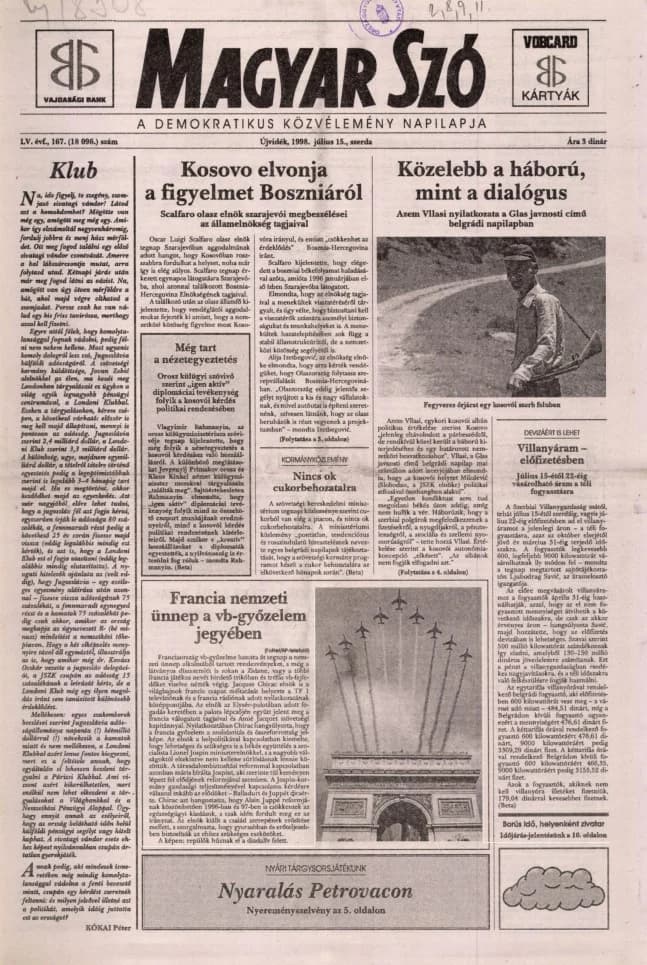 Magyar Szó, 55. évf. 1998. július 15. 167. sz. 1–16. oldal