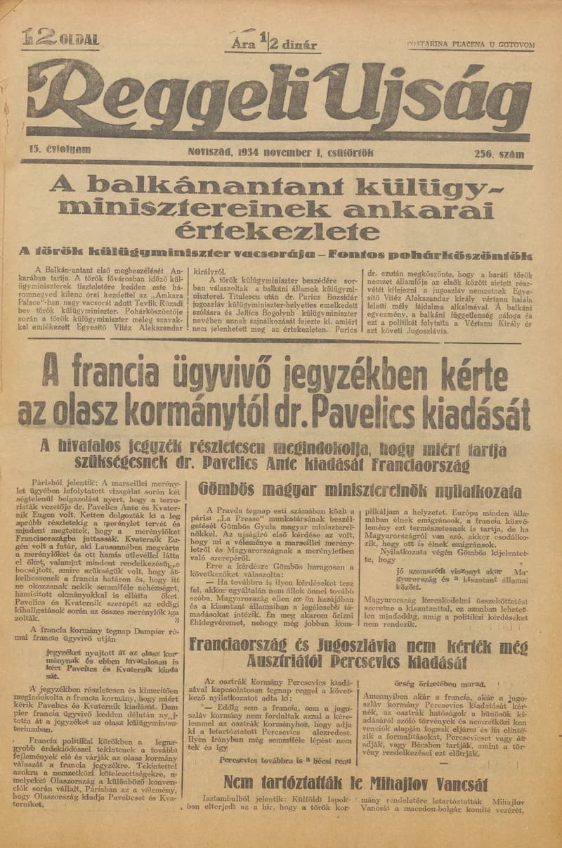 Reggeli Újság, 15. évf. 1934. november 1. 256. sz.