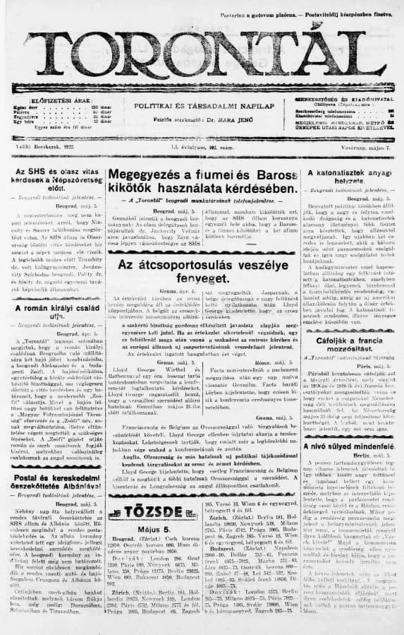 Torontál, 51. évf. 1922. május 7. 102. sz.