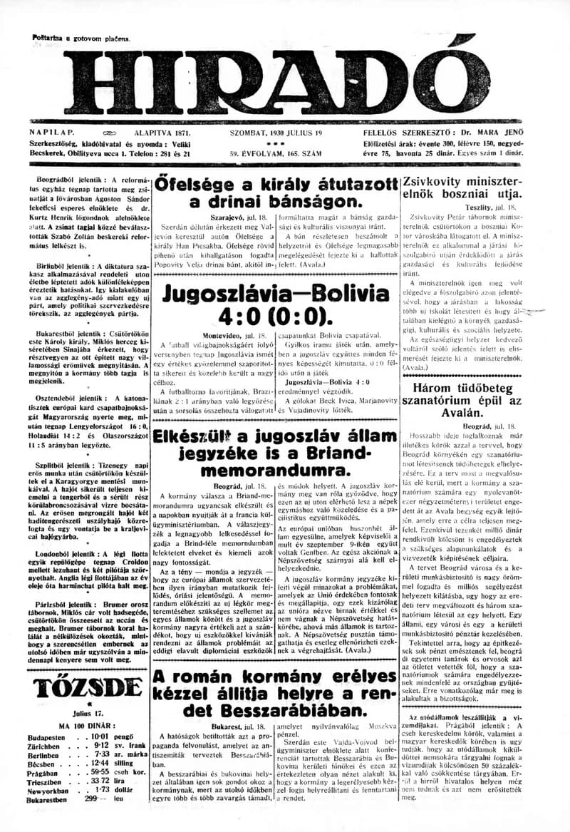 Híradó, 59. évf. 1930. július 19. 165. sz.