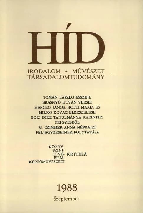 Híd, 52. évf. 1988. szeptember. 9. sz. 1033–1200. oldal