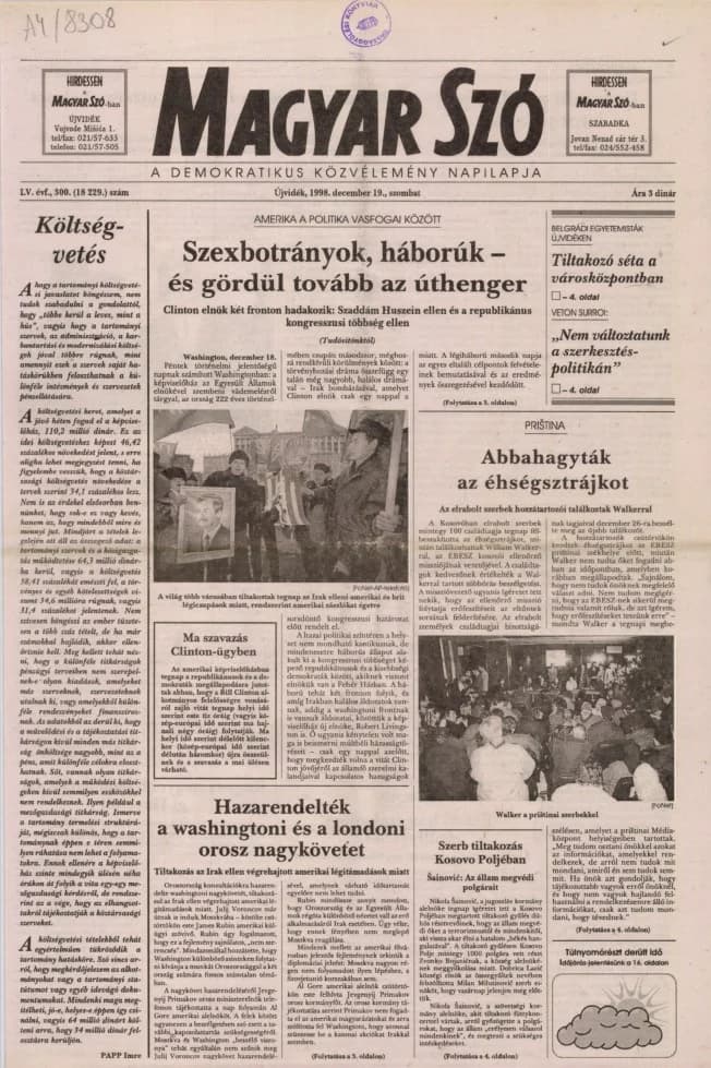 Magyar Szó, 55. évf. 1998. december 19. 300. sz. 1–16. oldal