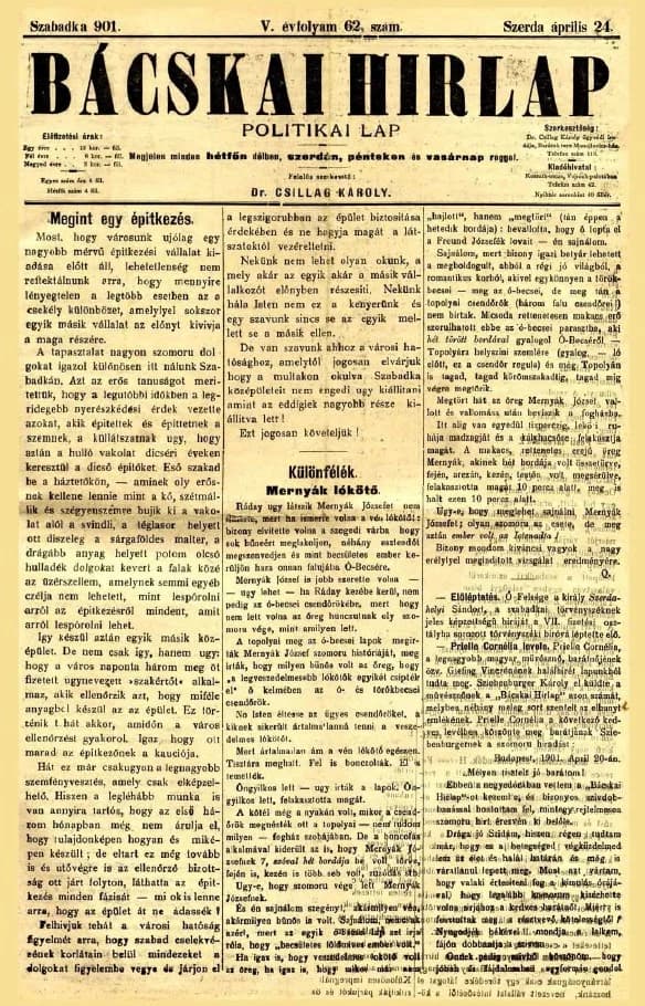 Bácskai Hirlap, 5. évf. 1901. április 24. 62. sz.