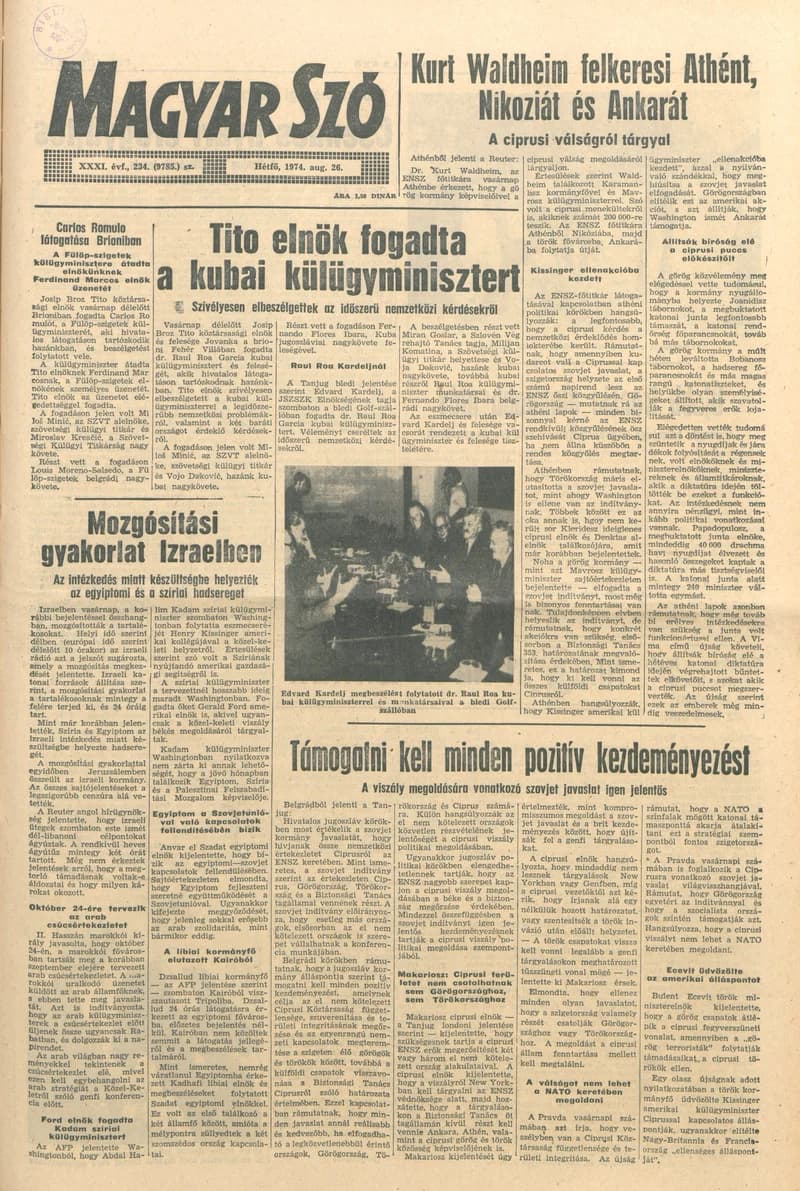 Magyar Szó, 31. évf. 1974. augusztus 26. 234. sz. 1–4. oldal