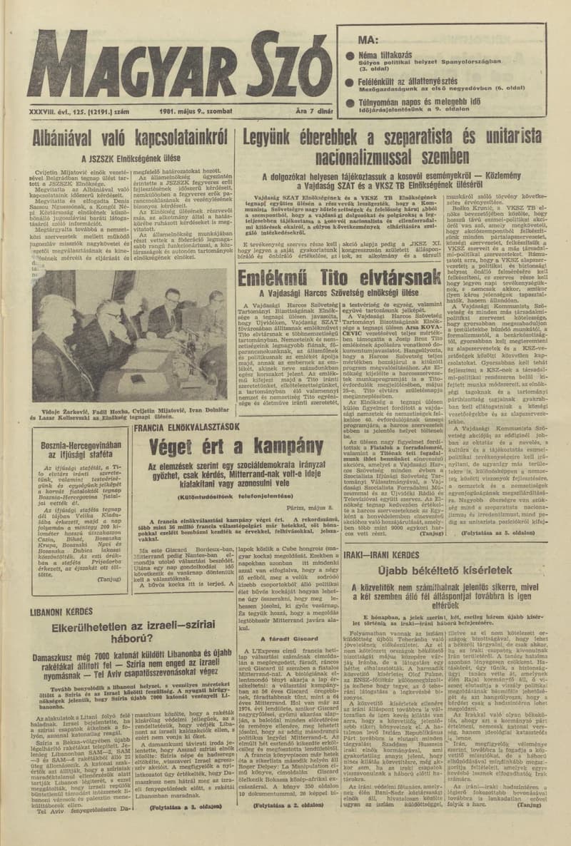 Magyar Szó, 38. évf. 1981. május 9. 125. sz.