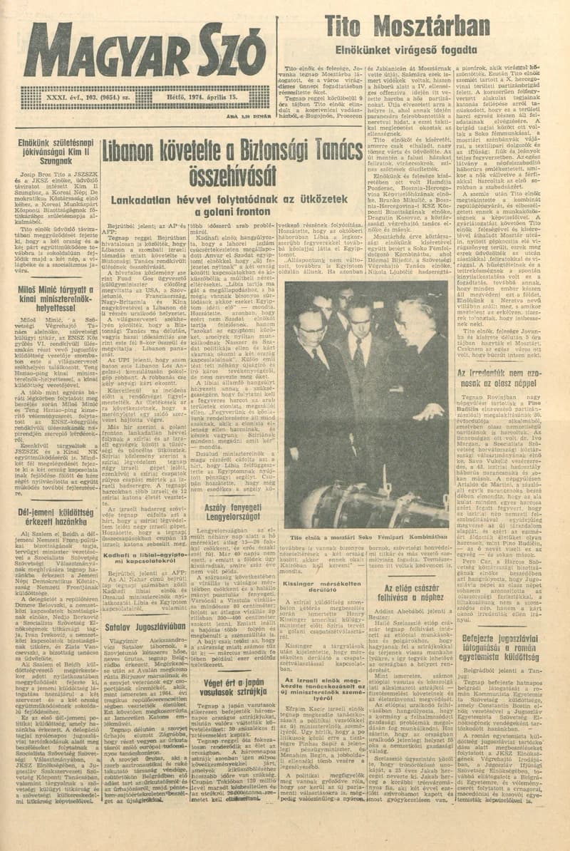 Magyar Szó, 31. évf. 1974. április 15. 103. sz. 1–6. oldal