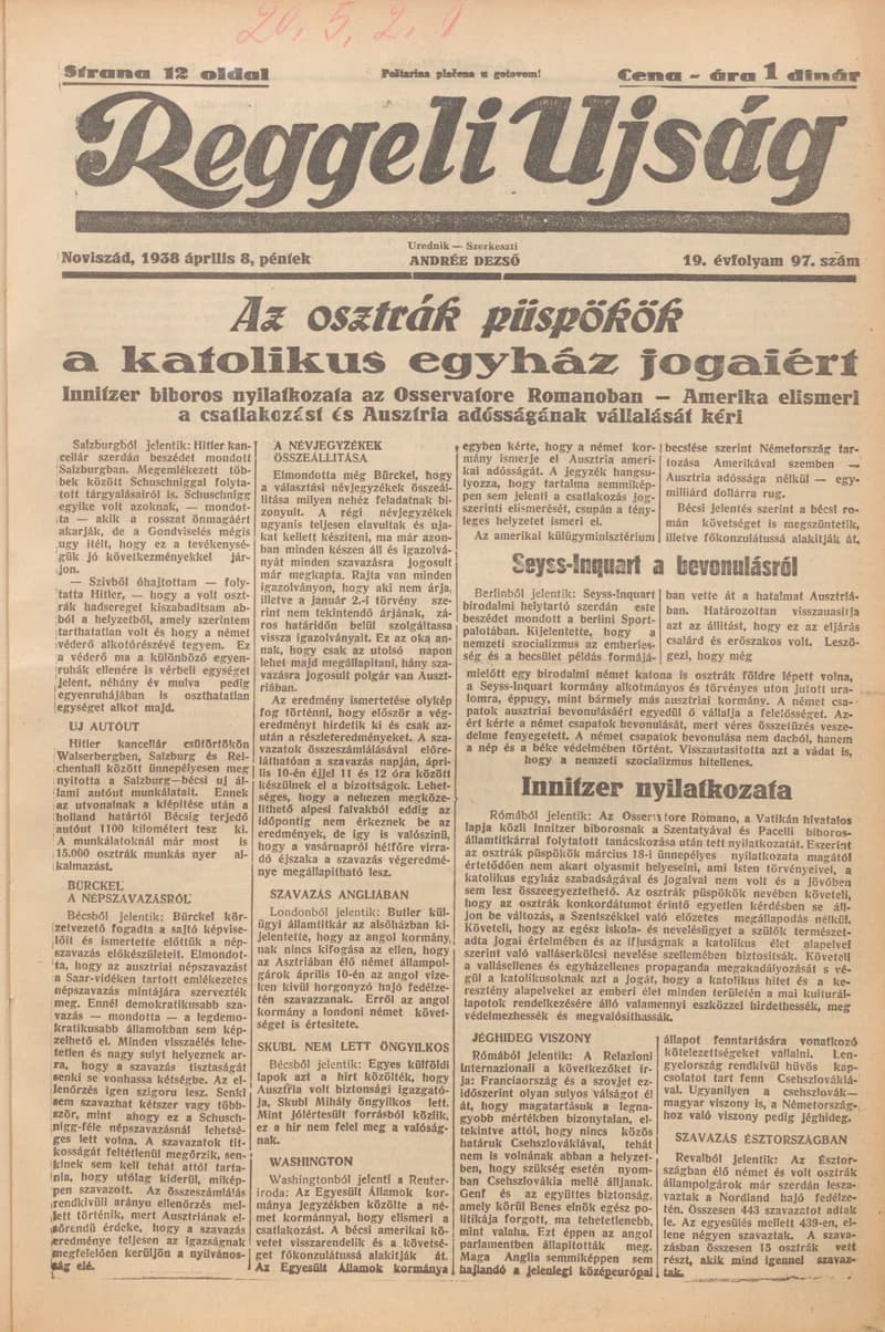 Reggeli Újság, 19. évf. 1938. április 8. 97. sz.