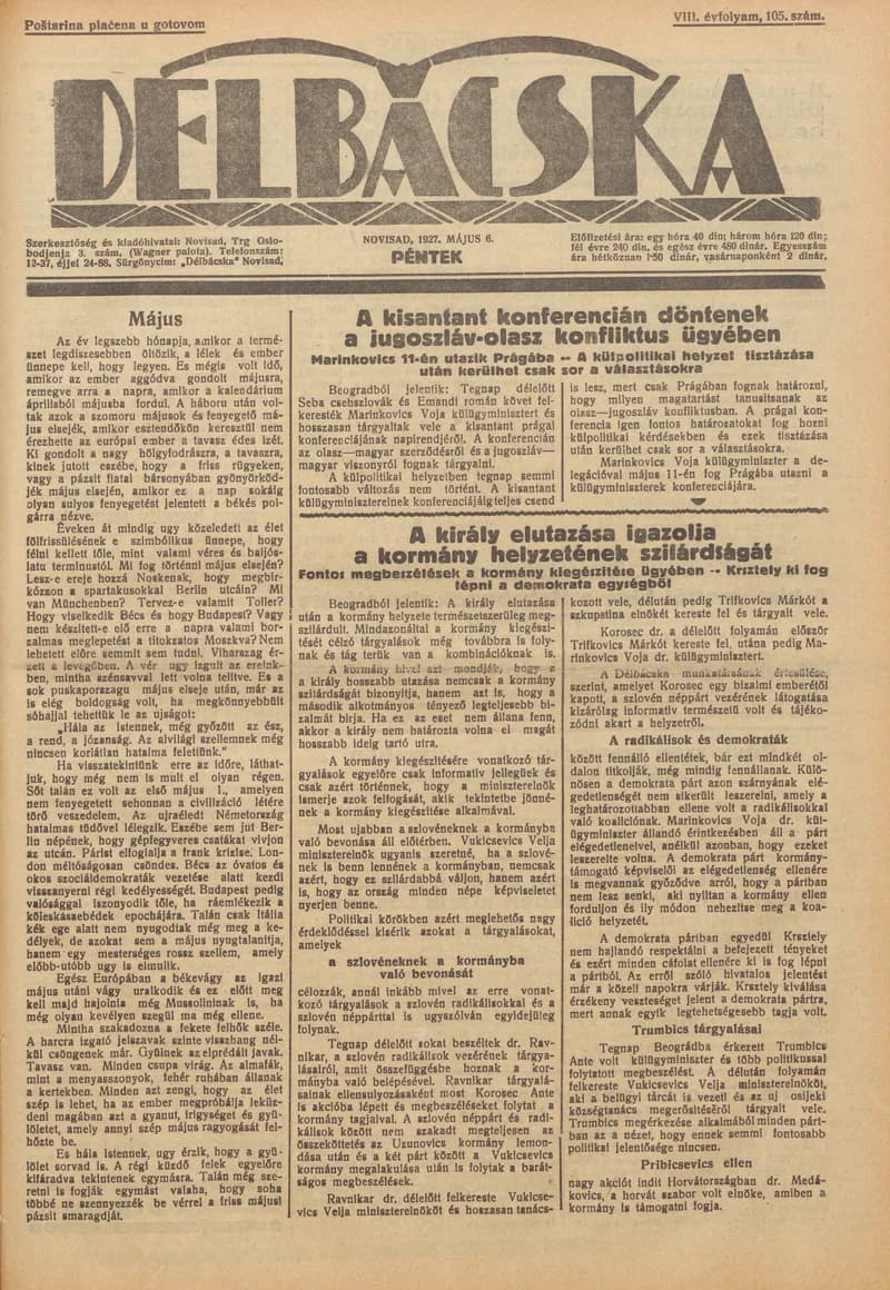 Délbácska, 8. évf. 1927. május 6. 105. sz.
