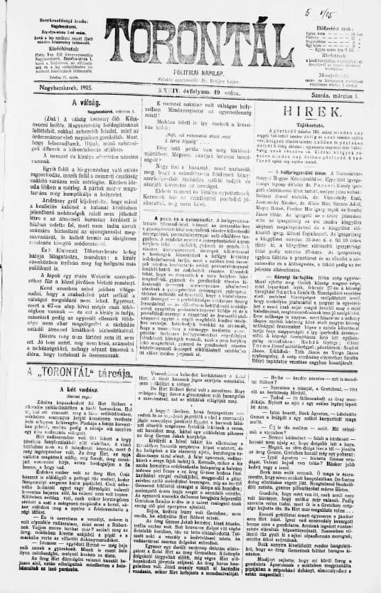 Torontál, 34. évf. 1905. március 1. 49. sz.