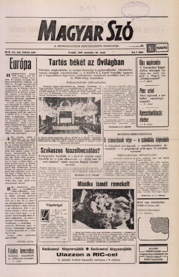 Magyar Szó, 47. évf. 1990. november 20. 320. sz. 1–20. oldal