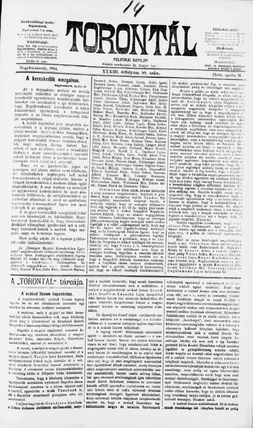 Torontál, 33. évf. 1904. április 18. 88. sz.