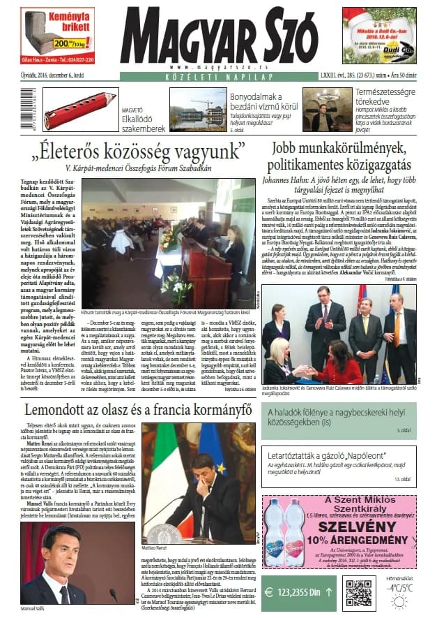 Magyar Szó, 73. évf. 2016. december 6. 285. sz. 1–20. oldal