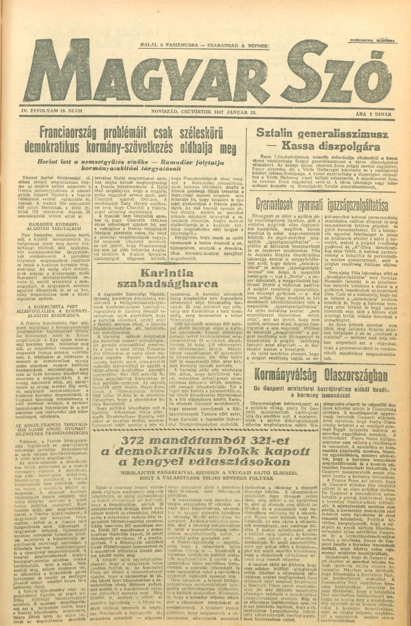 Magyar Szó, 4. évf. 1947. január 23. 19. sz. 1–6. oldal