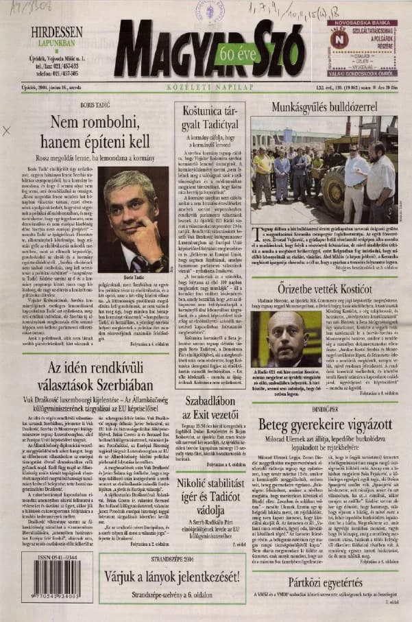 Magyar Szó, 61. évf. 2004. június 16. 139. sz. 1–20. oldal