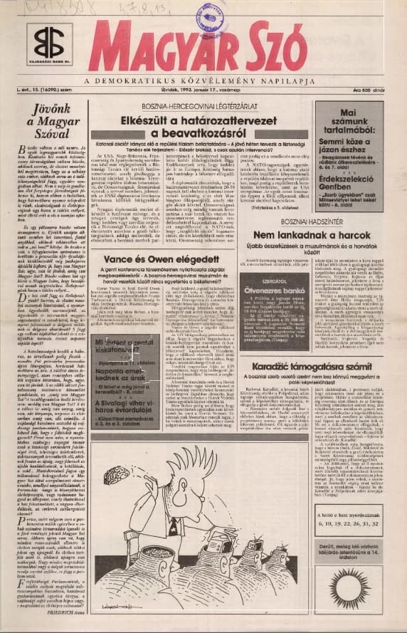 Magyar Szó, 50. évf. 1993. január 17. 15. sz. 1–24. oldal