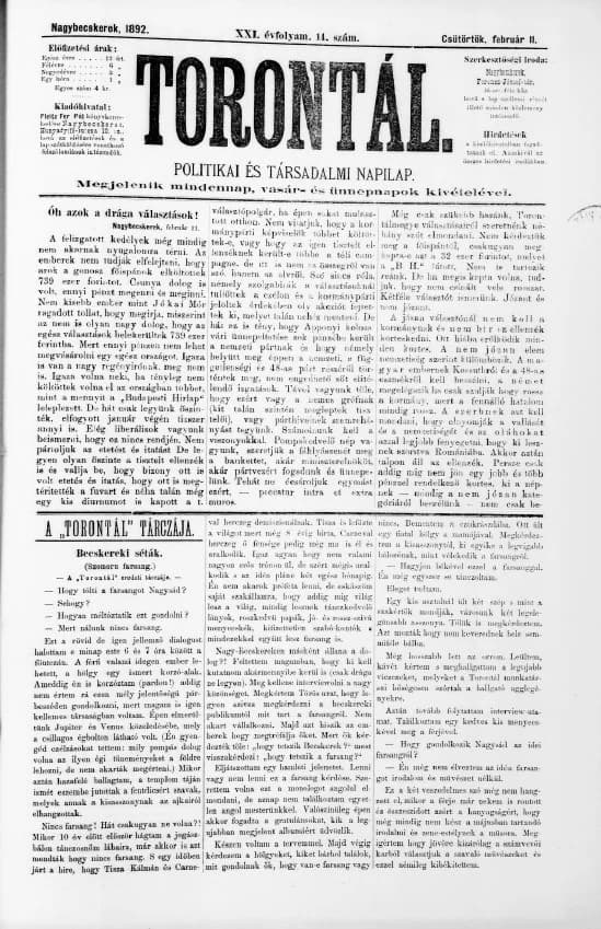 Torontál, 21. évf. 1892. február 11. 14. sz.