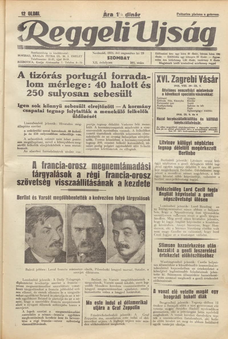 Reggeli Újság, 12. évf. 1931. augusztus 29. 201. sz.