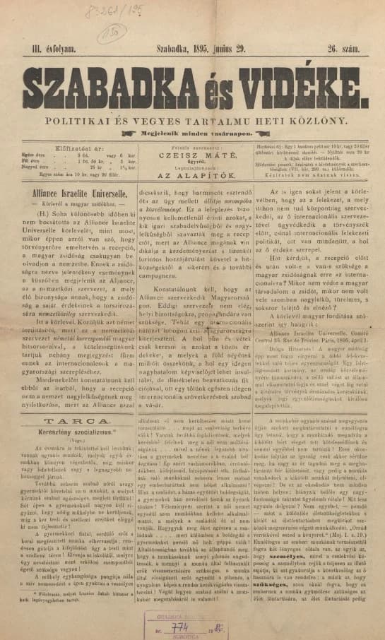 Szabadka és vidéke II, 3. évf. 1895. június 29. 26. sz.