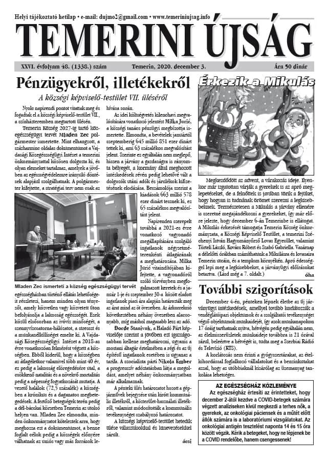 Temerini Újság, 26. évf. 2020. december 3. 48. sz.