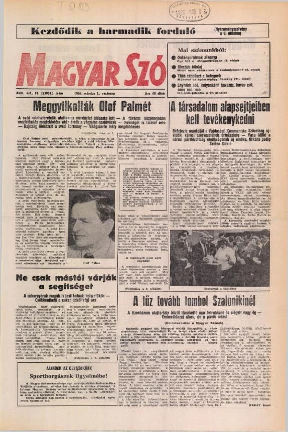 Magyar Szó, 43. évf. 1986. március 2. 59. sz. 1–32. oldal