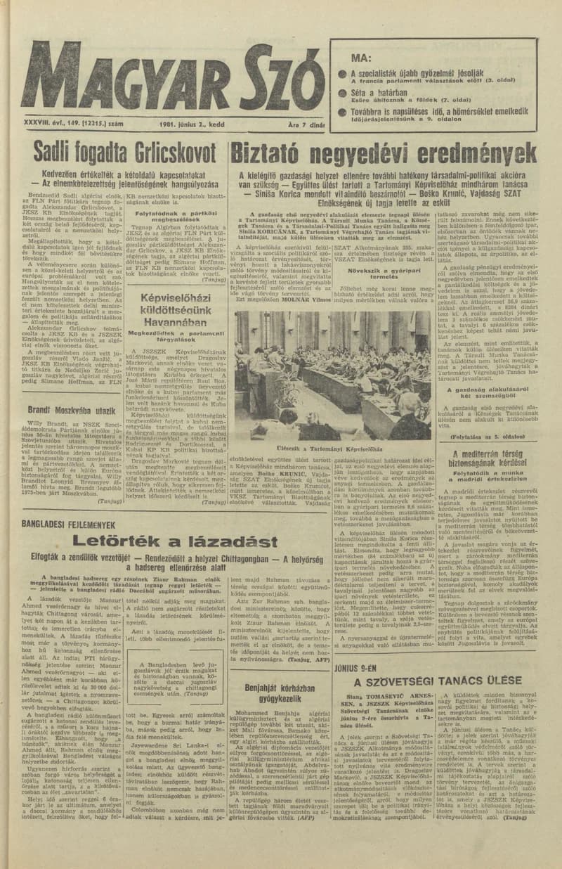 Magyar Szó, 38. évf. 1981. június 2. 149. sz.