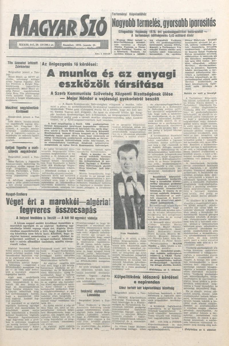 Magyar Szó, 33. évf. 1976. január 31. 29. sz. 1–20. oldal