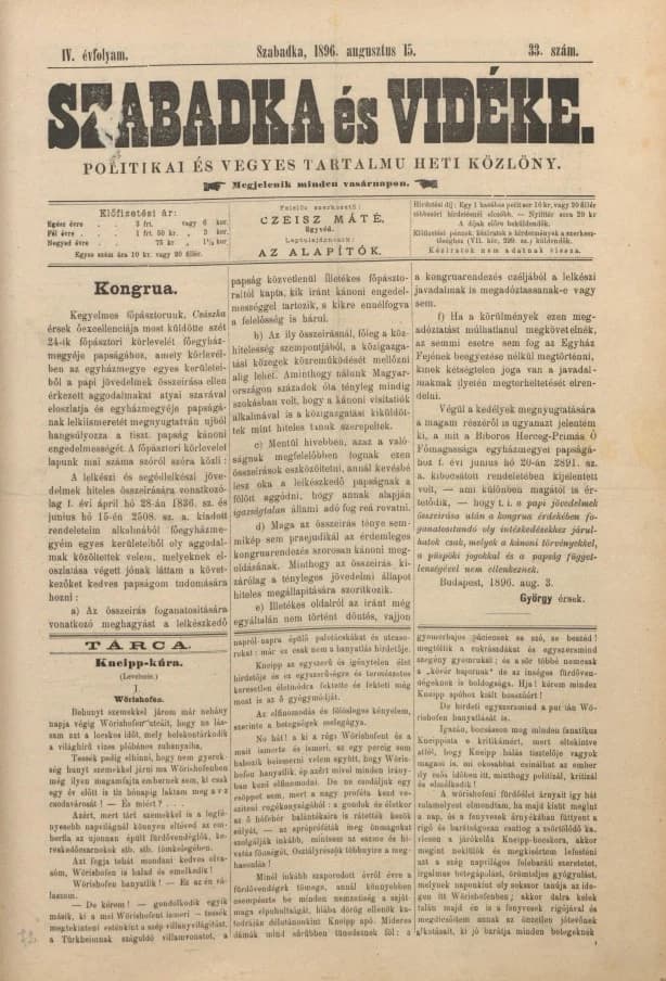 Szabadka és vidéke II, 4. évf. 1896. augusztus 15. 33. sz.