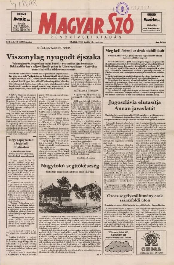 Magyar Szó, 56. évf. 1999. április 18. 80. sz. 1–16. oldal