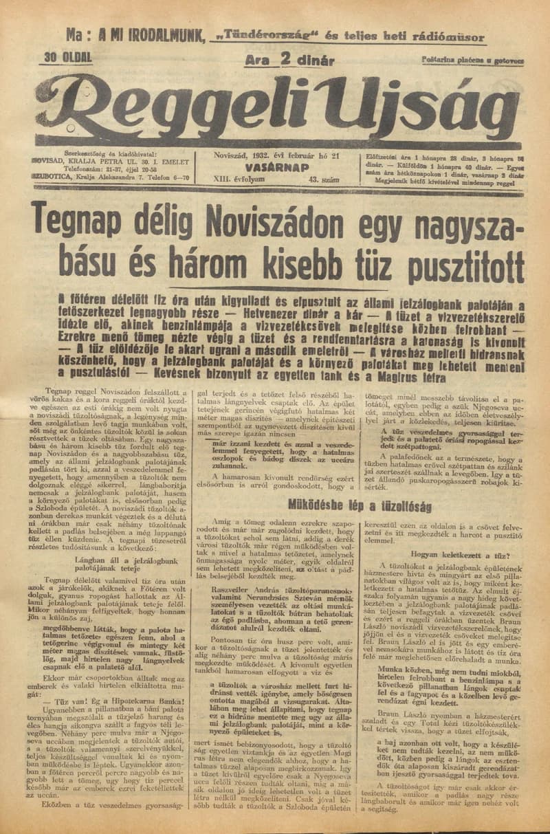 Reggeli Újság, 13. évf. 1932. február 21. 43. sz.