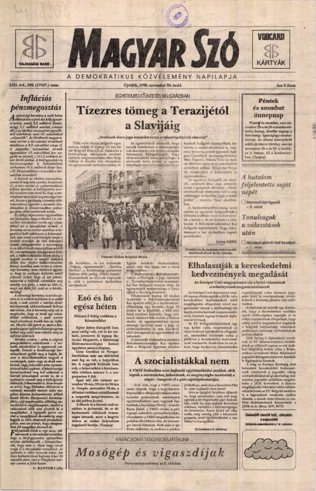 Magyar Szó, 53. évf. 1996. november 26. 280. sz. 1–16. oldal