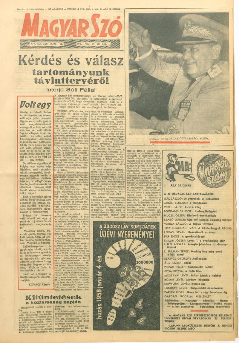 Magyar Szó, 14. évf. 1957. november 29. – december 1. 328. sz. 1–28. oldal