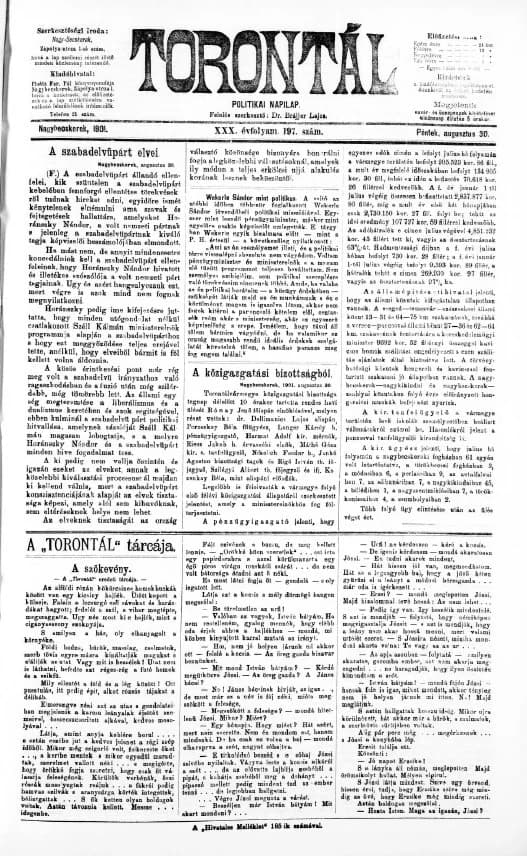 Torontál, 30. évf. 1901. augusztus 30. 197. sz.