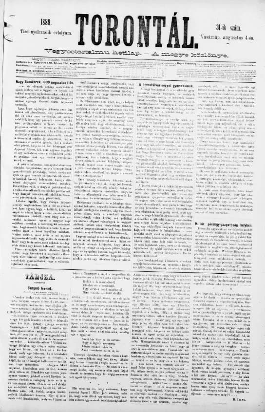 Torontál, 18. évf. 1889. augusztus 4. 31. sz.