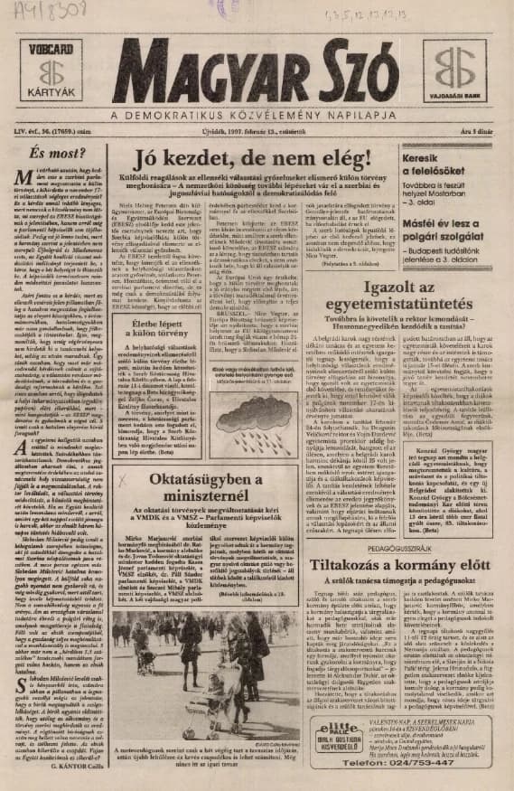 Magyar Szó, 54. évf. 1997. február 13. 36. sz. 1–16. oldal