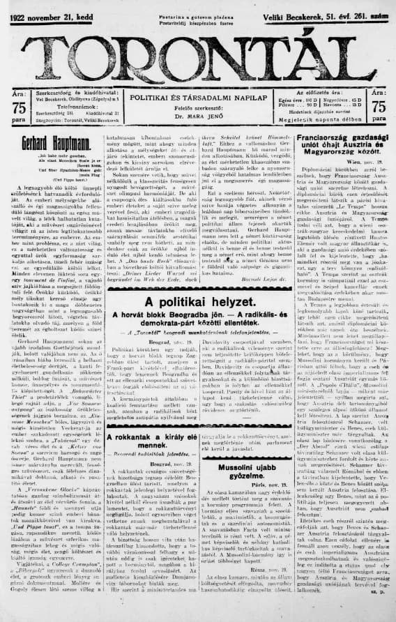 Torontál, 51. évf. 1922. november 21. 261. sz.