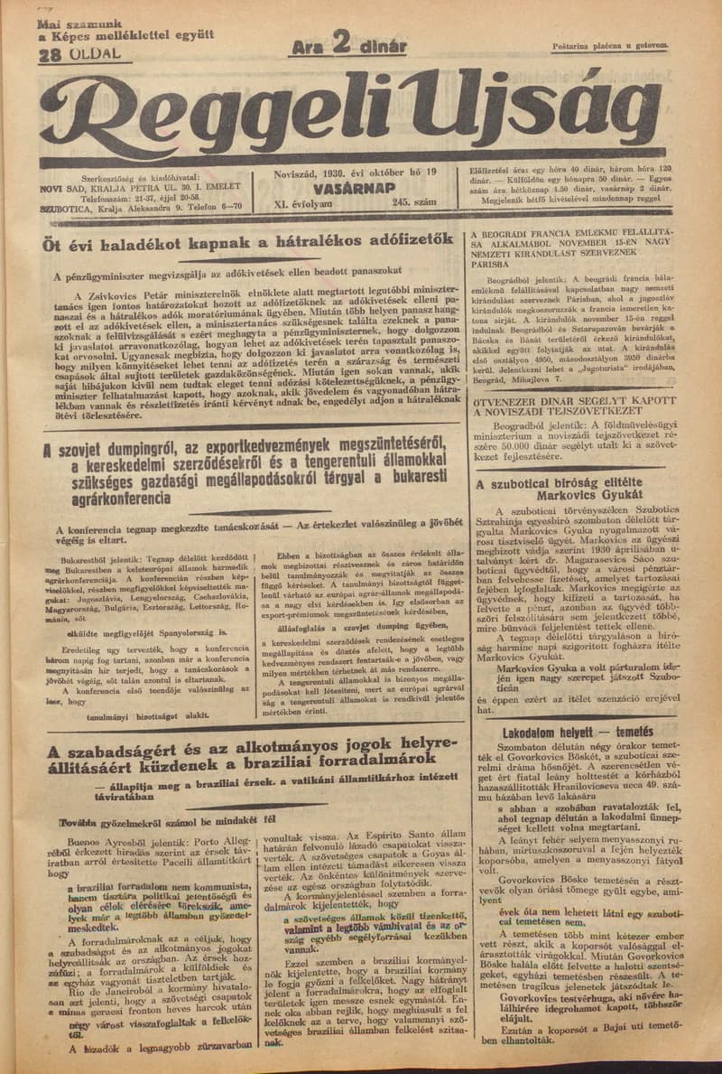 Reggeli Újság, 11. évf. 1930. október 19. 245. sz.