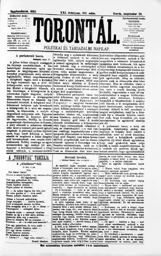 Torontál, 21. évf. 1892. szeptember 28. 202. sz.