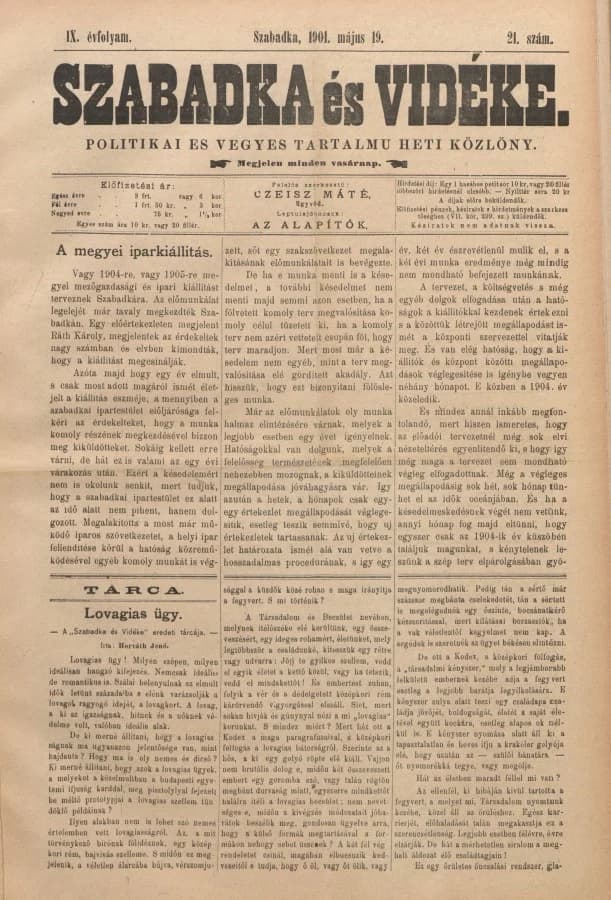 Szabadka és vidéke II, 9. évf. 1901. május 19. 21. sz.